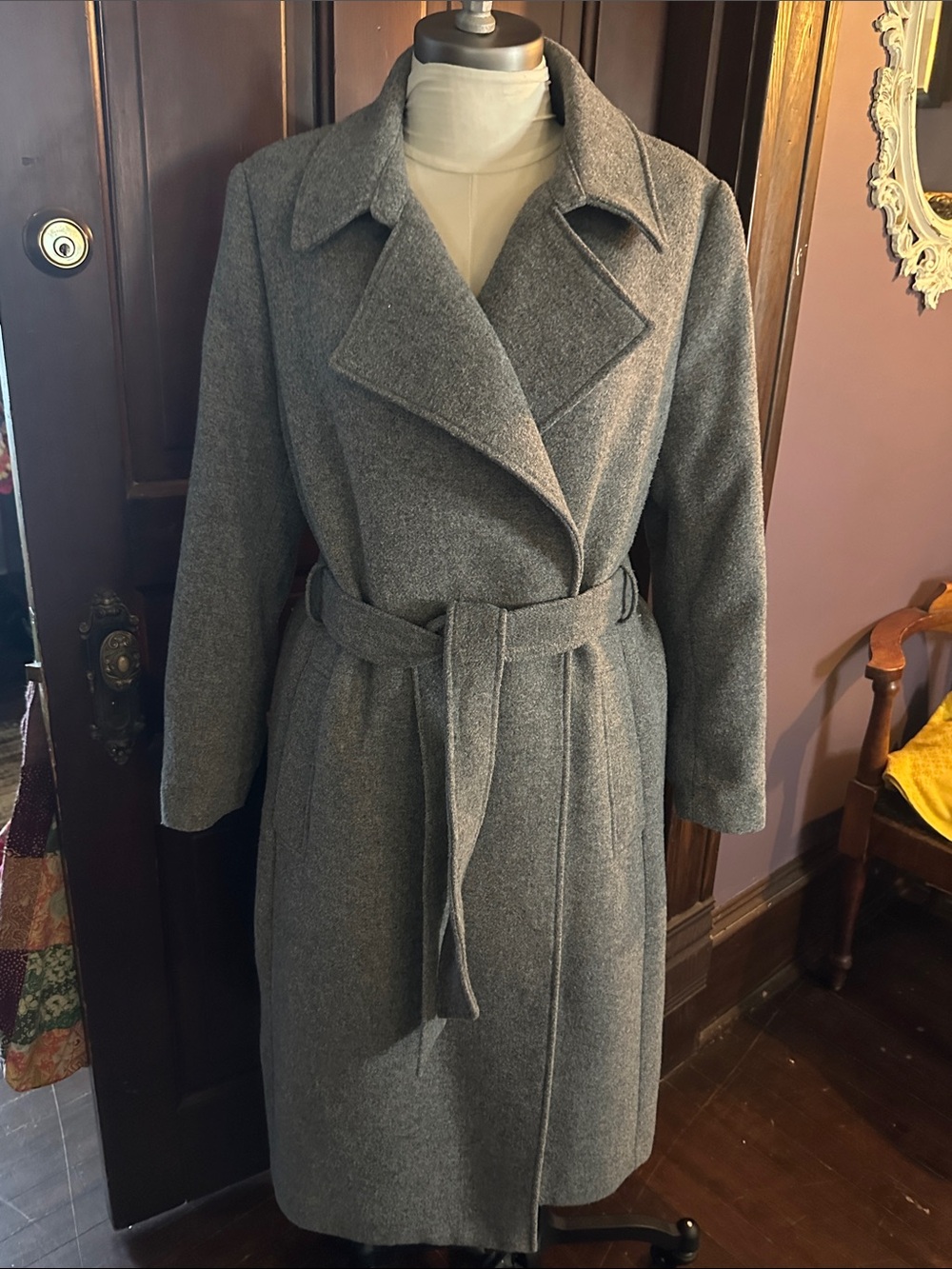 H&M Women's Grey Belted Trench Coat